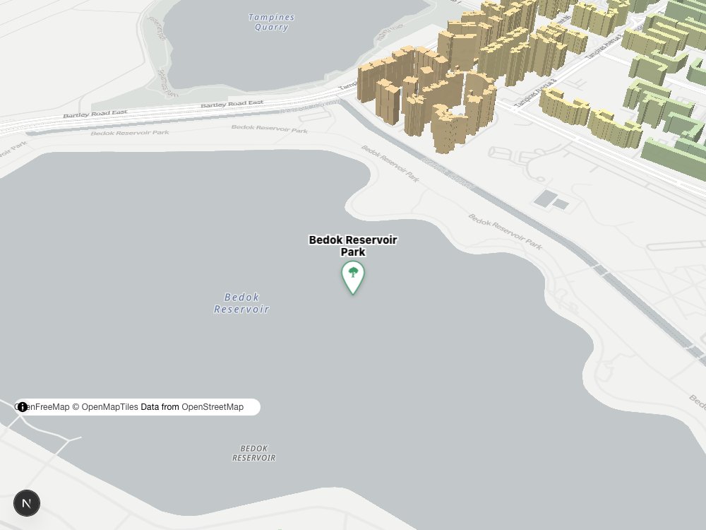 Map of Bedok Reservoir Park and surrounding HDB blocks