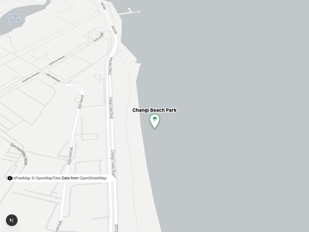 Map of Changi Beach Park and surrounding HDB blocks