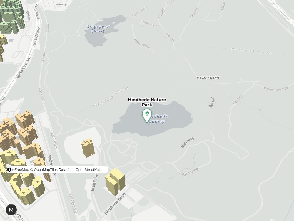 Map of Hindhede Nature Park and surrounding HDB blocks
