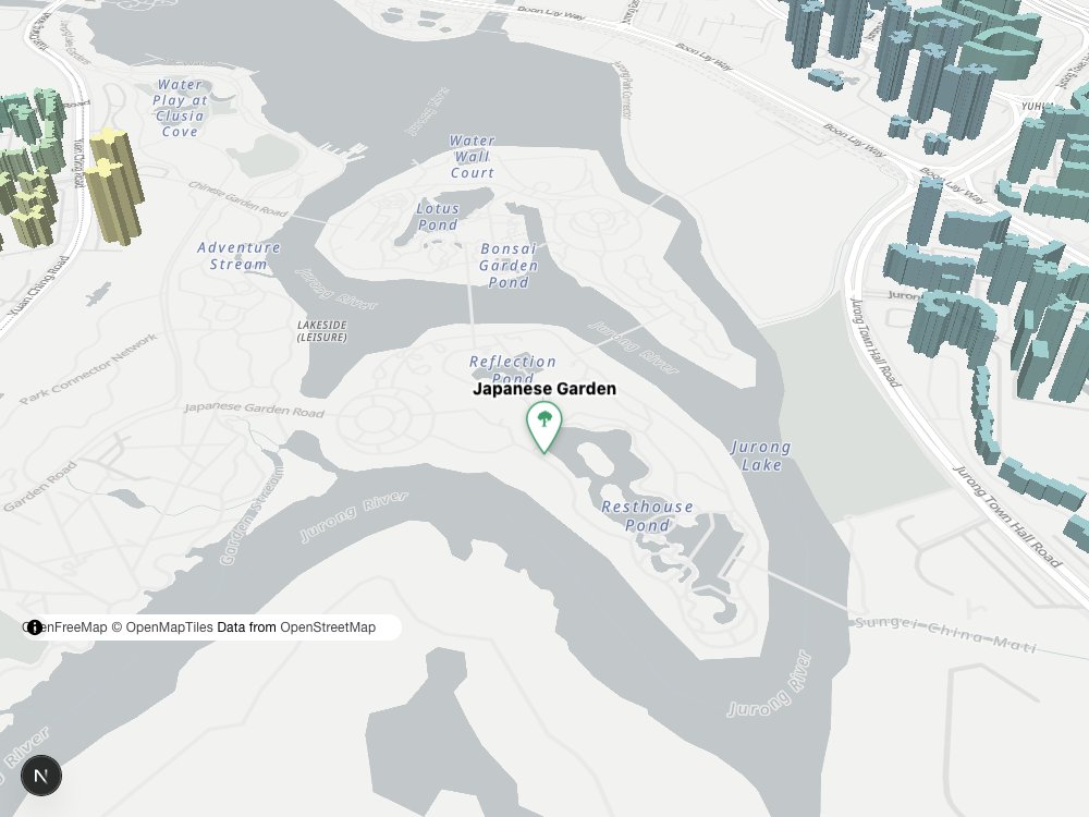 Map of Japanese Garden and surrounding HDB blocks