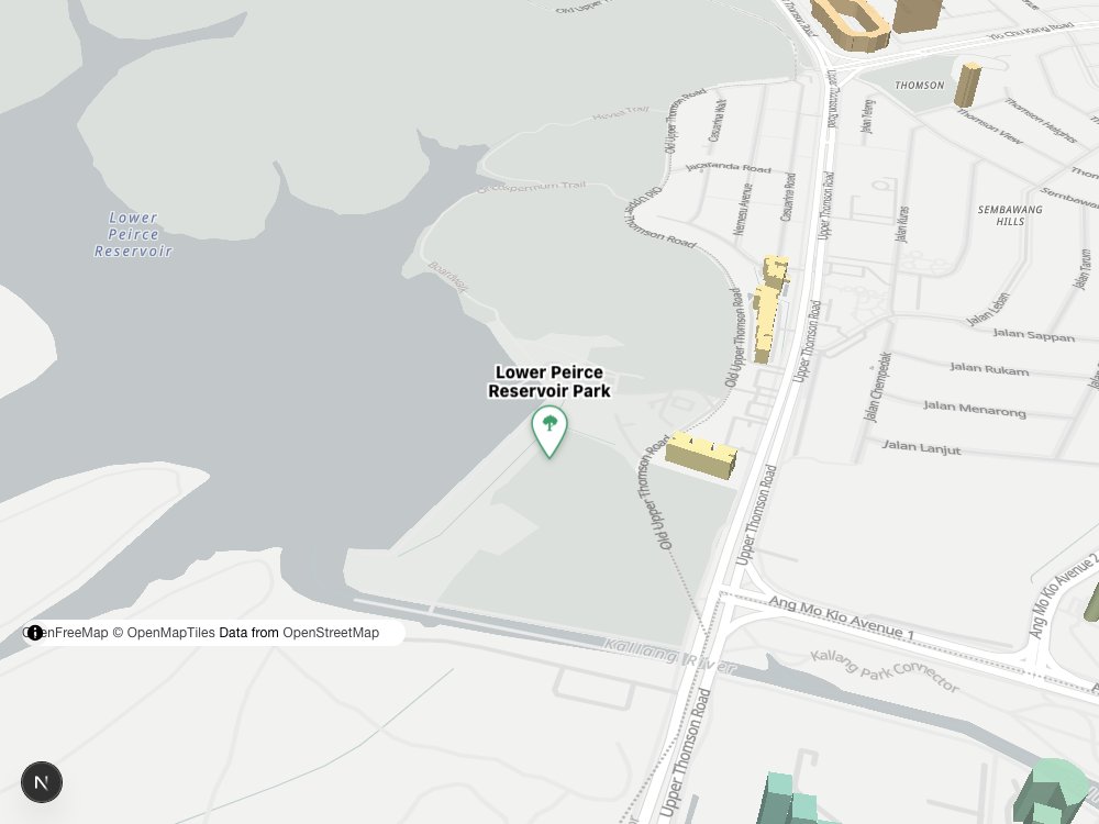 Map of Lower Peirce Reservoir Park and surrounding HDB blocks