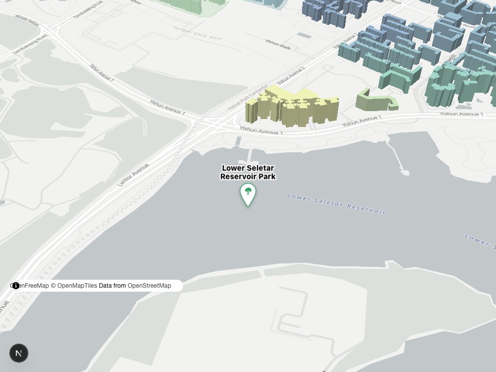 Map of Lower Seletar Reservoir Park and surrounding HDB blocks