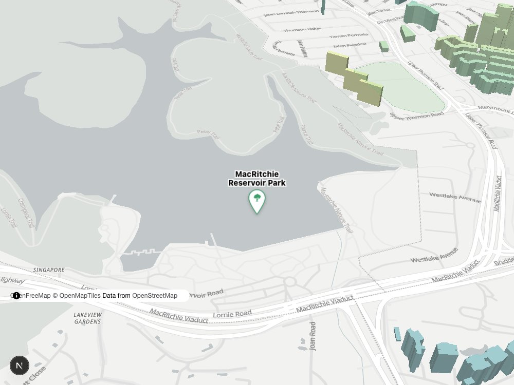 Map of MacRitchie Reservoir Park and surrounding HDB blocks