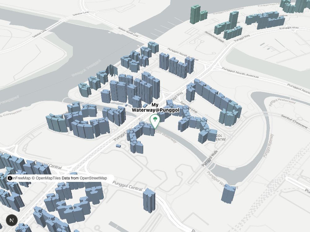 Map of My Waterway@Punggol and surrounding HDB blocks