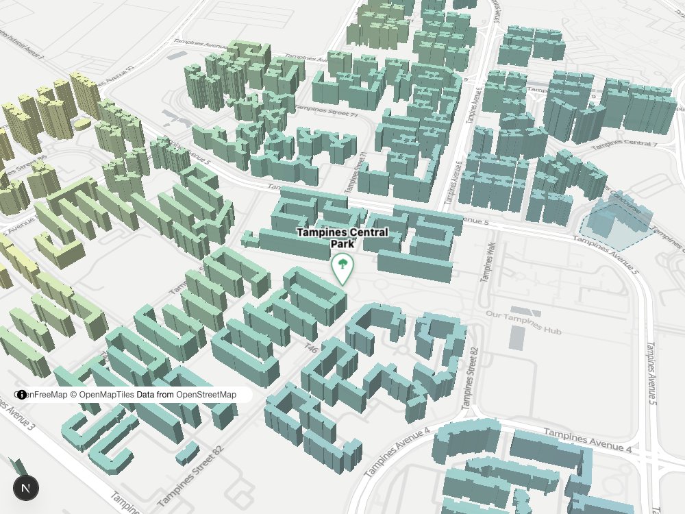 Map of Tampines Central Park and surrounding HDB blocks