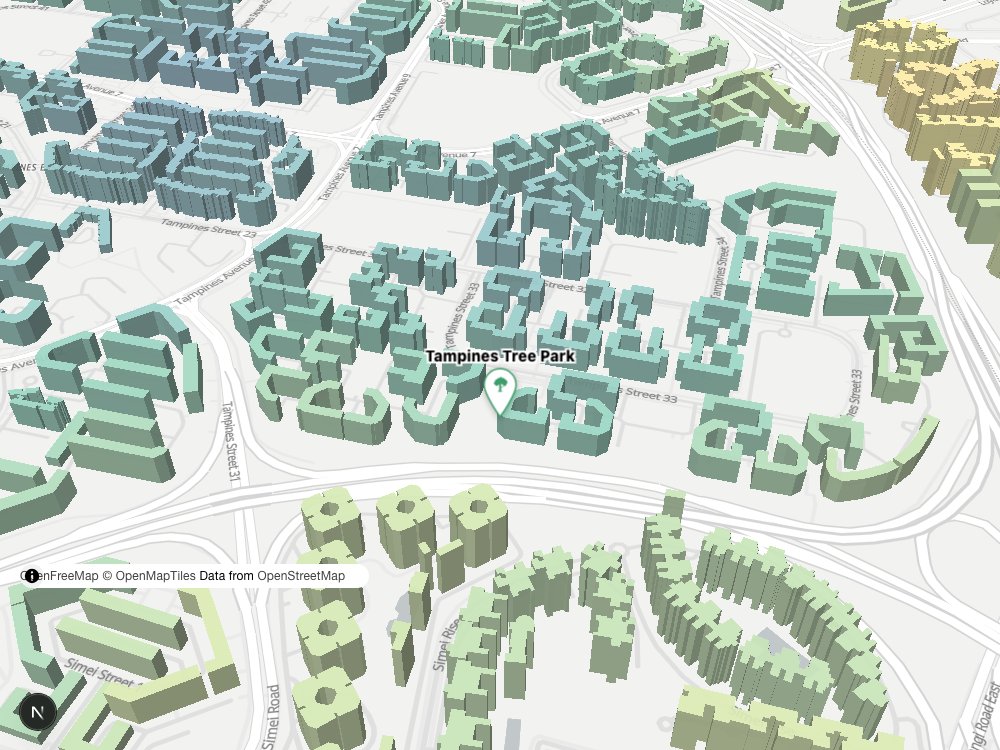 Map of Tampines Tree Park and surrounding HDB blocks