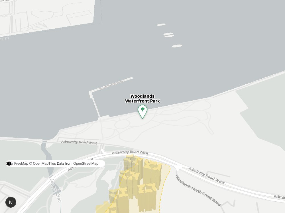 Map of Woodlands Waterfront Park and surrounding HDB blocks