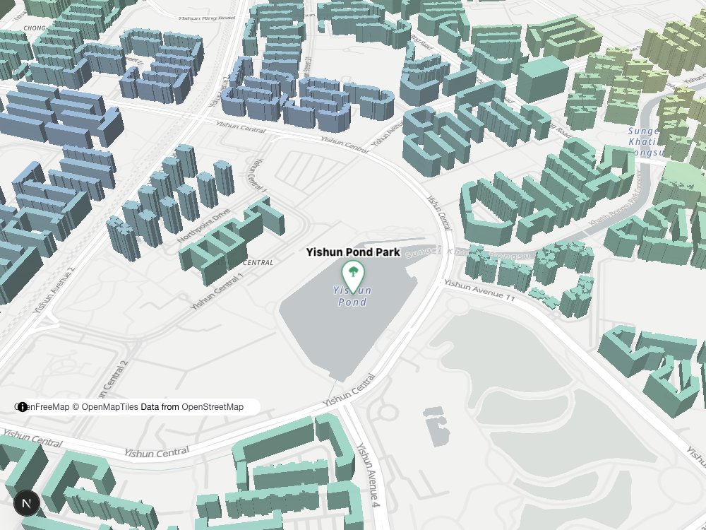 Map of Yishun Pond Park and surrounding HDB blocks